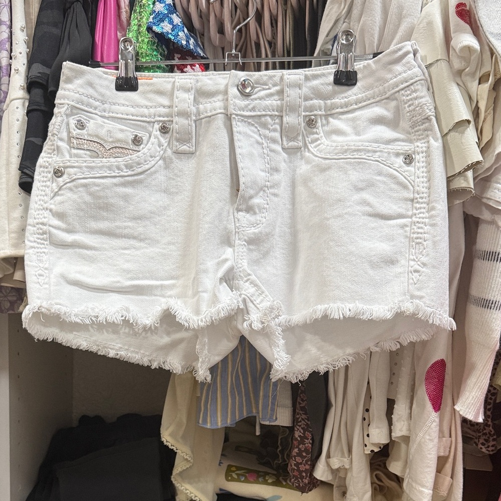 Rock Revival White Distressed Frayed Hem Jean Shorts